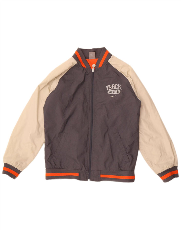Nike Jungen-Leichtathletik-Bomberjacke, 12–13 Jahre, Größe L, Grau, Farbblock