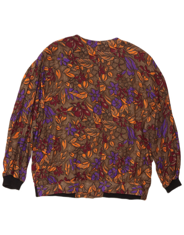 VINTAGE Damen Hemdbluse UK 20 2XL Braun geblümte Viskose