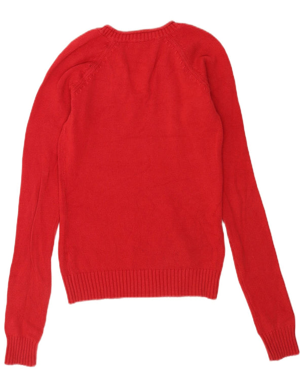 Zara Damen-Pullover mit V-Ausschnitt, Gr. 10, Größe S, rot, Baumwolle