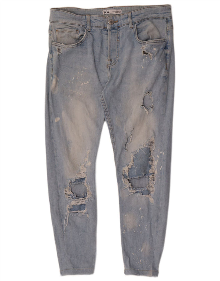Zara Herren Distressed Slim Jeans EU 42 Large W32 L26 Blau