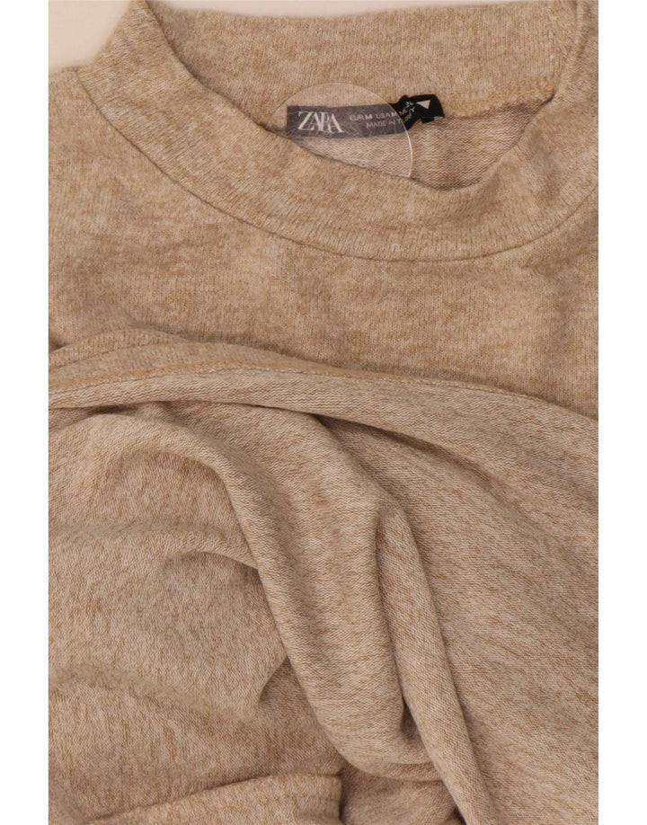 Zara Damen Langarm-Blusenoberteil UK 12 Mittelbeige
