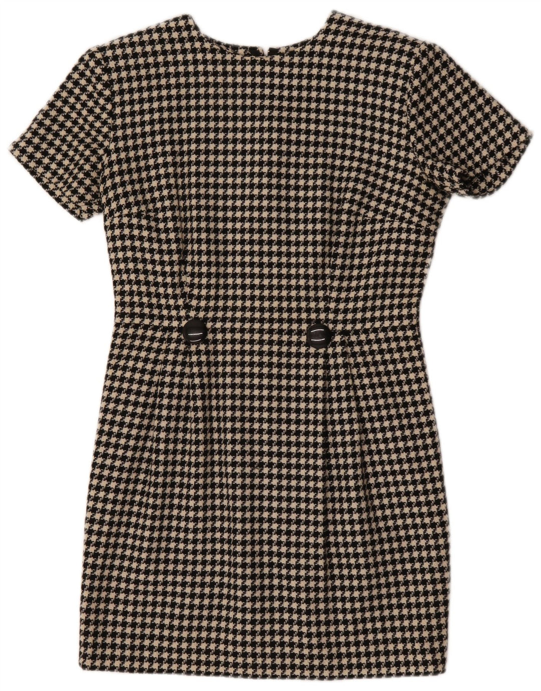Vintage Damen Etuikleid UK 12 Medium Black Houndstooth