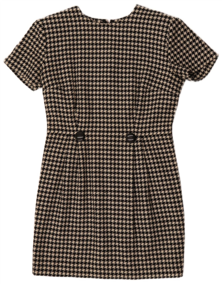 Vintage Damen Etuikleid UK 12 Medium Black Houndstooth