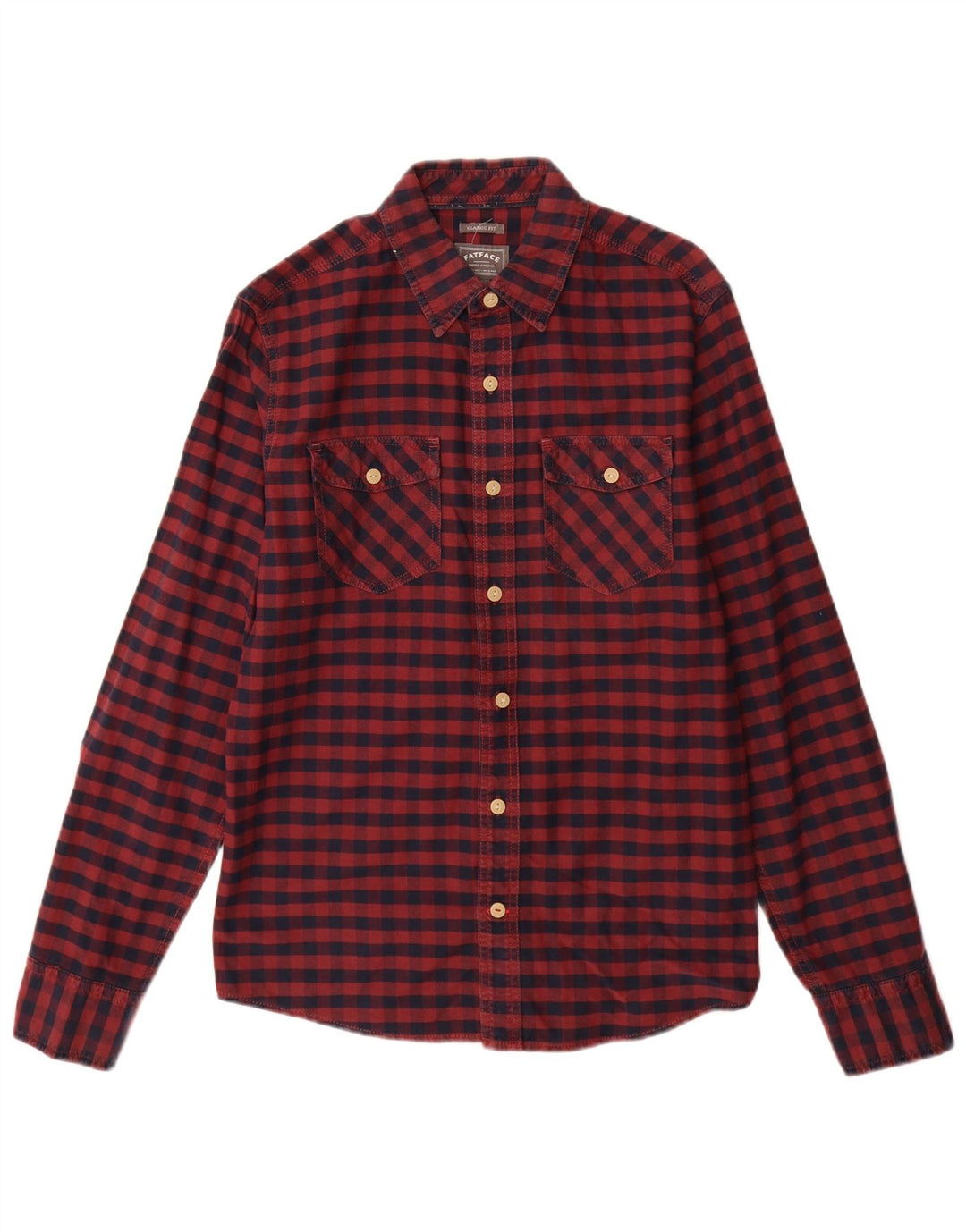 Fat Face Herren-Hemd mit klassischer Passform, klein, Burgunderrot, Gingham-Baumwolle