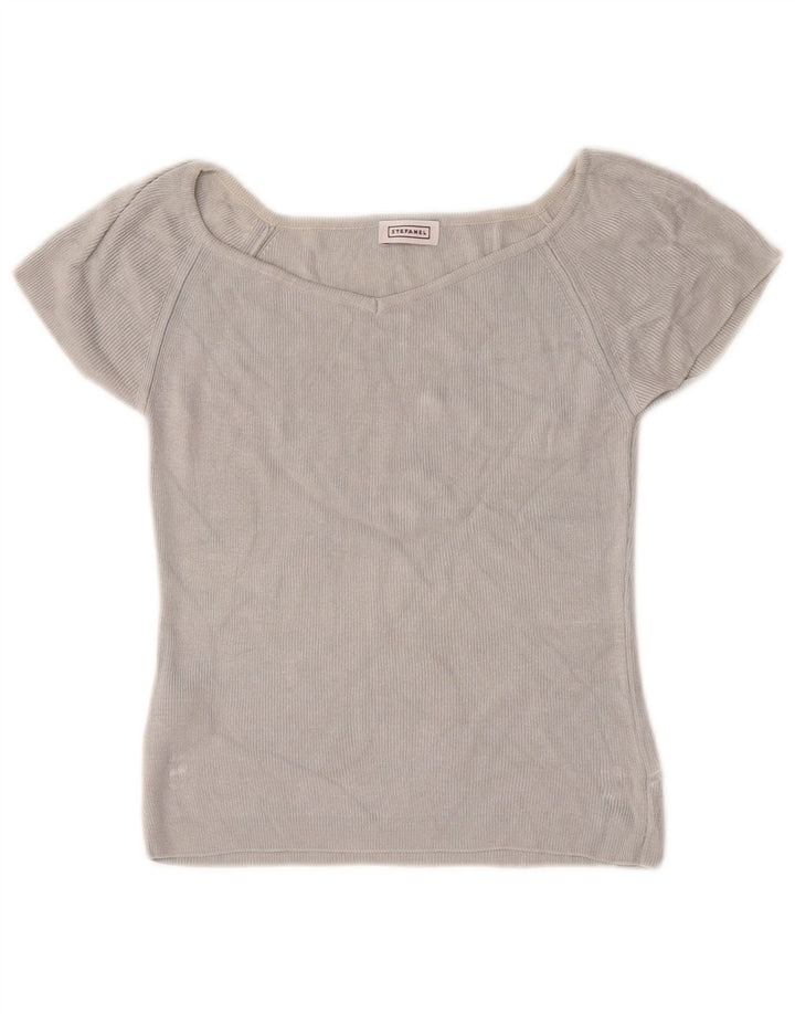 Stefanel Womens Lash Crop Bluse Top UK 12 Mittelgrau Rayon