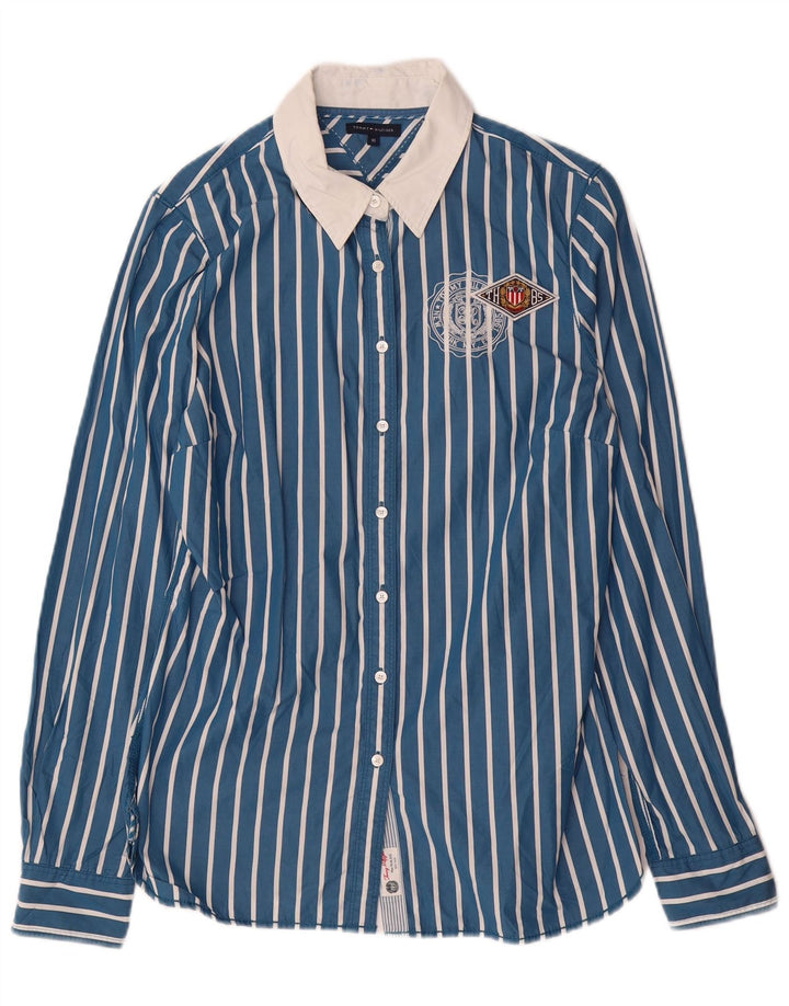 TOMMY HILFIGER Damenhemd US 10 Große blau gestreifte Baumwolle