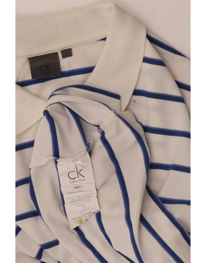 Calvin Klein Herren-Poloshirt, groß, weiß gestreift, Baumwolle