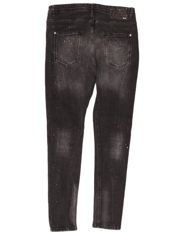 Zara Herren Distressed Super Skinny Jeans EU 46 XL W36 L32 Grau gefleckt