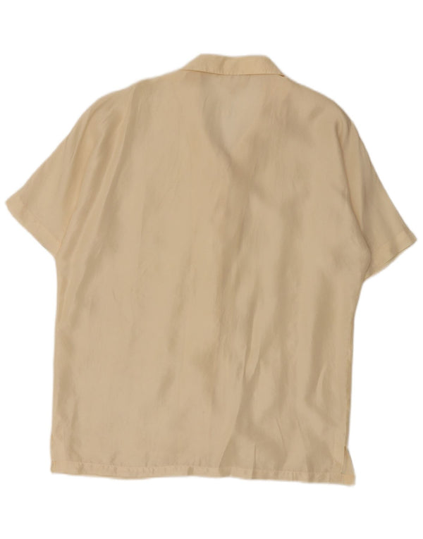 Vintage Damen Kurzarm-Hemdbluse UK 14 Medium Off White Silk