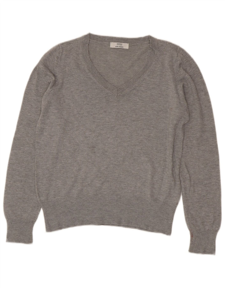 Marks & Spencer Damen Crop V-Ausschnitt Pullover Pullover UK 14 Mittelgrau