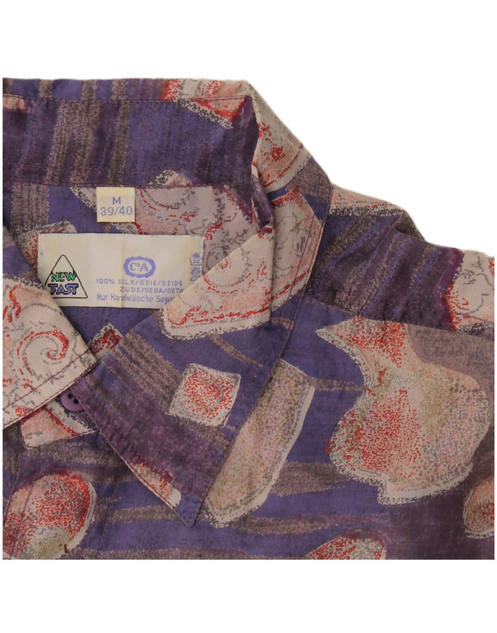 Neues, kurzärmliges Herrenhemd von Fast, Größe 39/40, mittellila, Patchwork-Seide