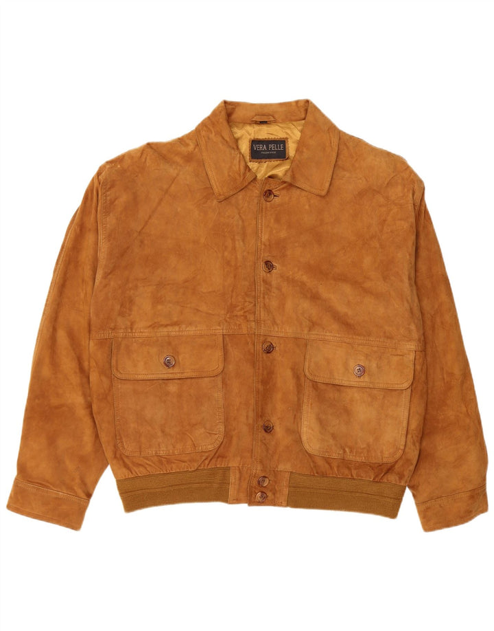 Vintage Herren Wildleder Bomberjacke IT 54 2XL Braunes Leder
