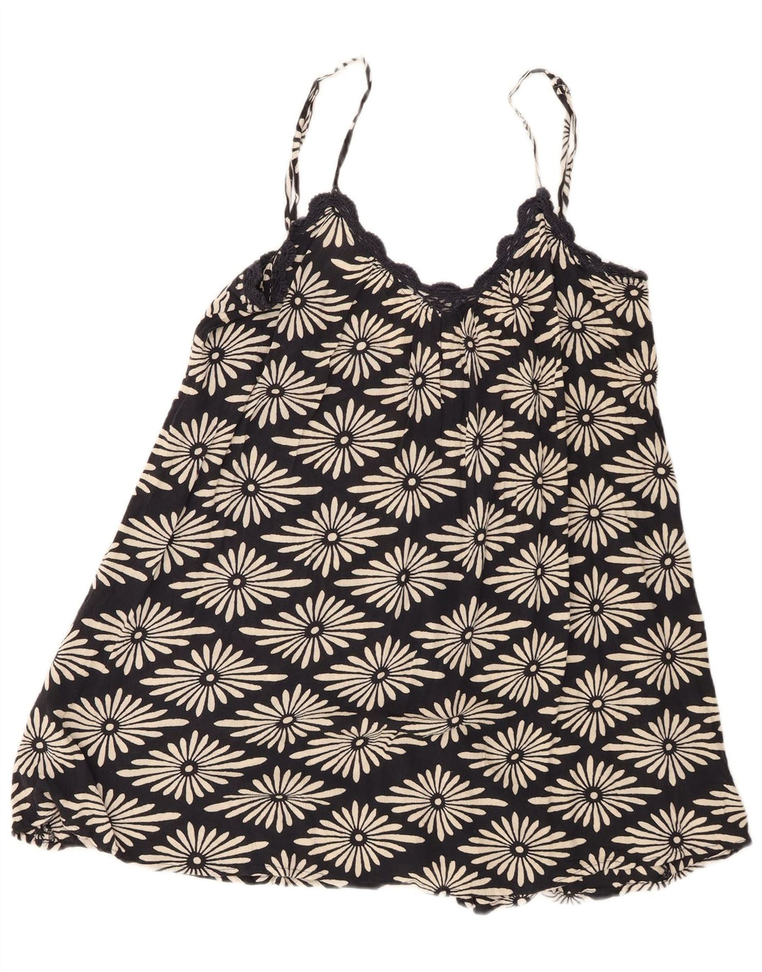 Volcom Damen Cami Top UK 14 Große schwarze Viskose mit Blumenmuster