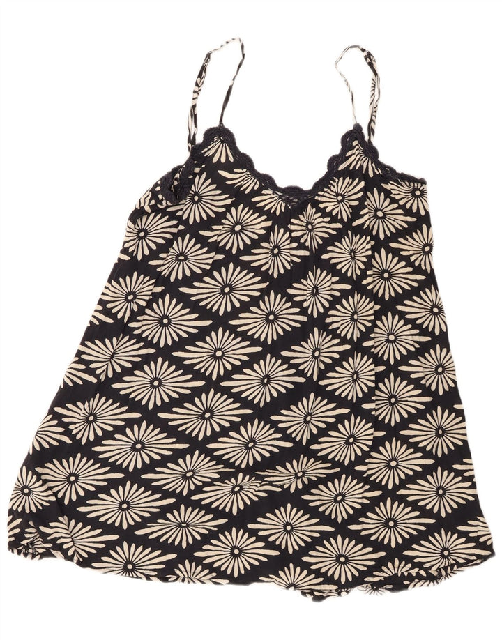 Volcom Damen Cami Top UK 14 Große schwarze Viskose mit Blumenmuster