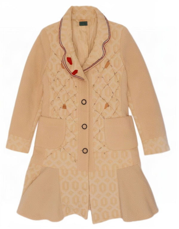 Save the Queen Womens Graphic Overcoat UK 14 Medium Beige Geometrisches Acetat