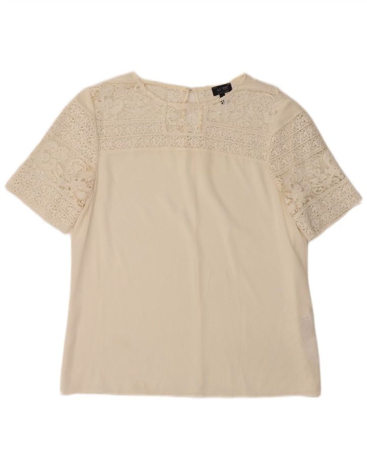 ARMANI JEANS Womens Blouse Top IT 46 Large Off White Cotton