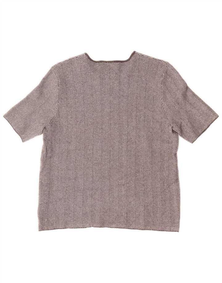 ZARA Damen T-Shirt Top UK 10 Small Graue Viskose mit Fischgrätenmuster