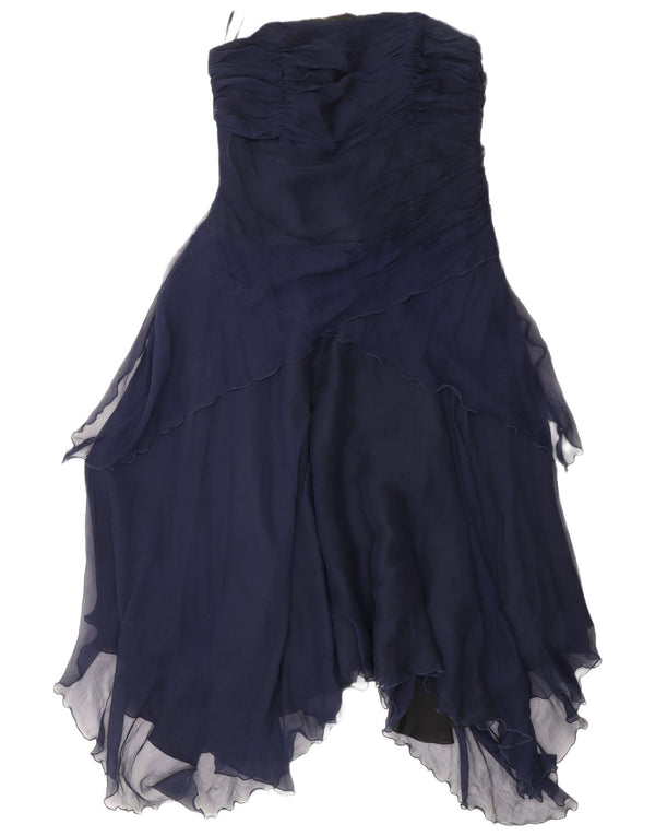Monsoon Damen Asymmetrisches trägerloses Kleid UK 16 Große marineblaue Seide