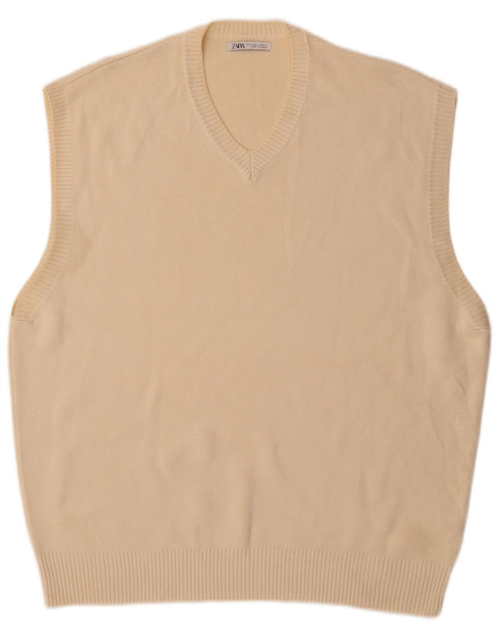 Zara Herren Weste Tank Top Large Beige Baumwolle