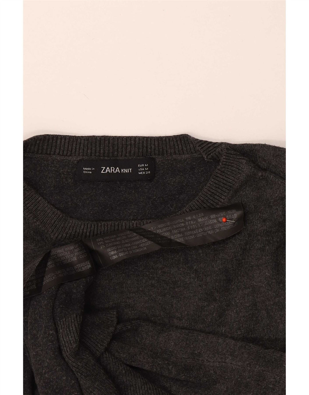 Zara Damen-Pullover mit Rundhalsausschnitt, Gr. 12, mittelgrau gefleckte Viskose