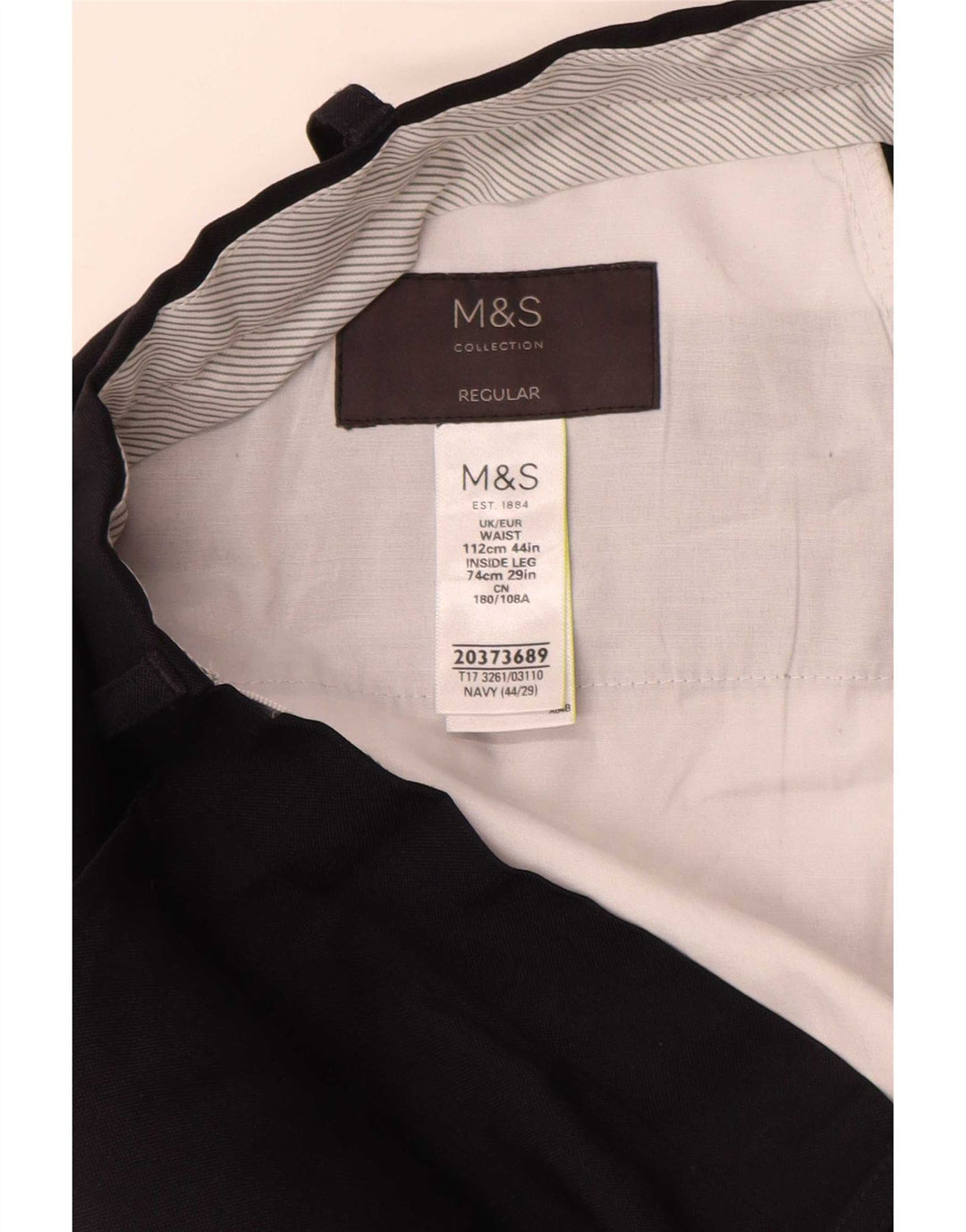 Marks & Spencer Herren-Anzughose mit normaler Passform, W44, L27, Marineblau, Polyester