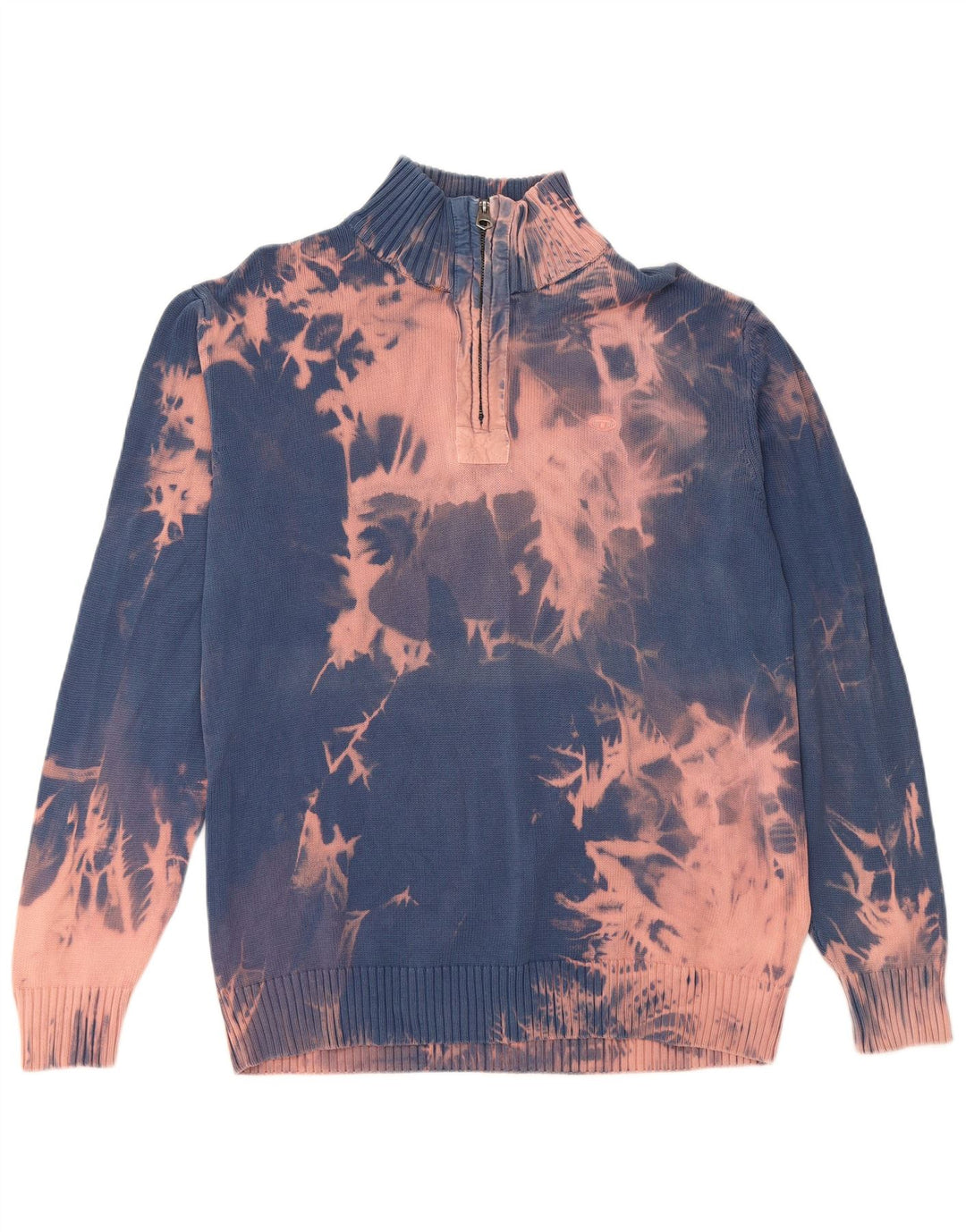 TOM TAILOR Herren-Pullover mit Reißverschluss, XL, blaue Batik-Baumwolle