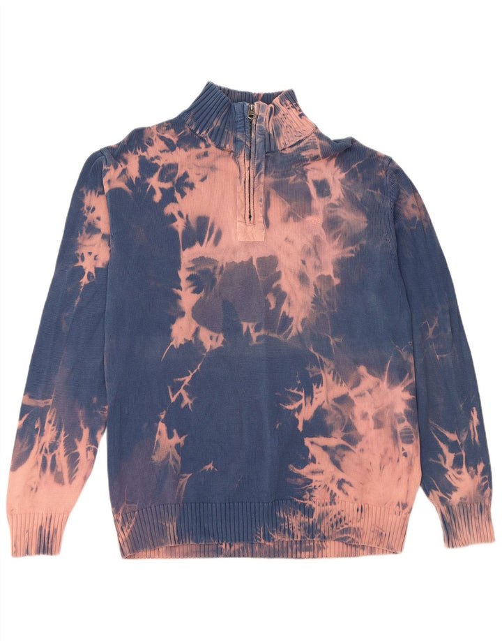TOM TAILOR Herren-Pullover mit Reißverschluss, XL, blaue Batik-Baumwolle