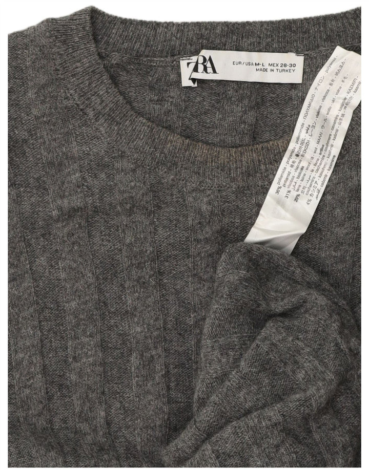 Langer, übergroßer Pullover mit Rundhalsausschnitt für Damen von Zara, Gr. 40, Größe L, Grau