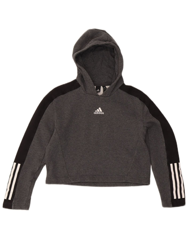 Adidas Crop Hoodie-Pullover für Mädchen, 11–12 Jahre, graue Colourblock-Baumwolle
