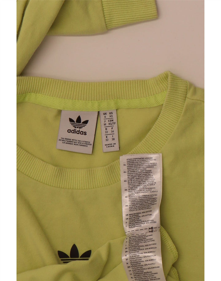 ADIDAS Damen Graphic Top Langarm UK 6 XS Grüne Baumwolle