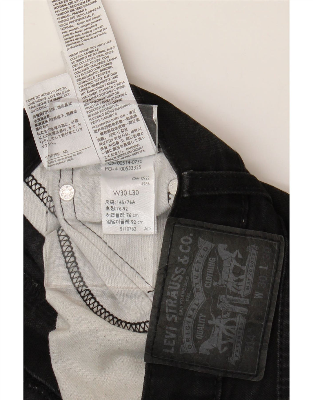 Levi's Herren 514 Straight Jeans W30 L30 schwarze Baumwolle