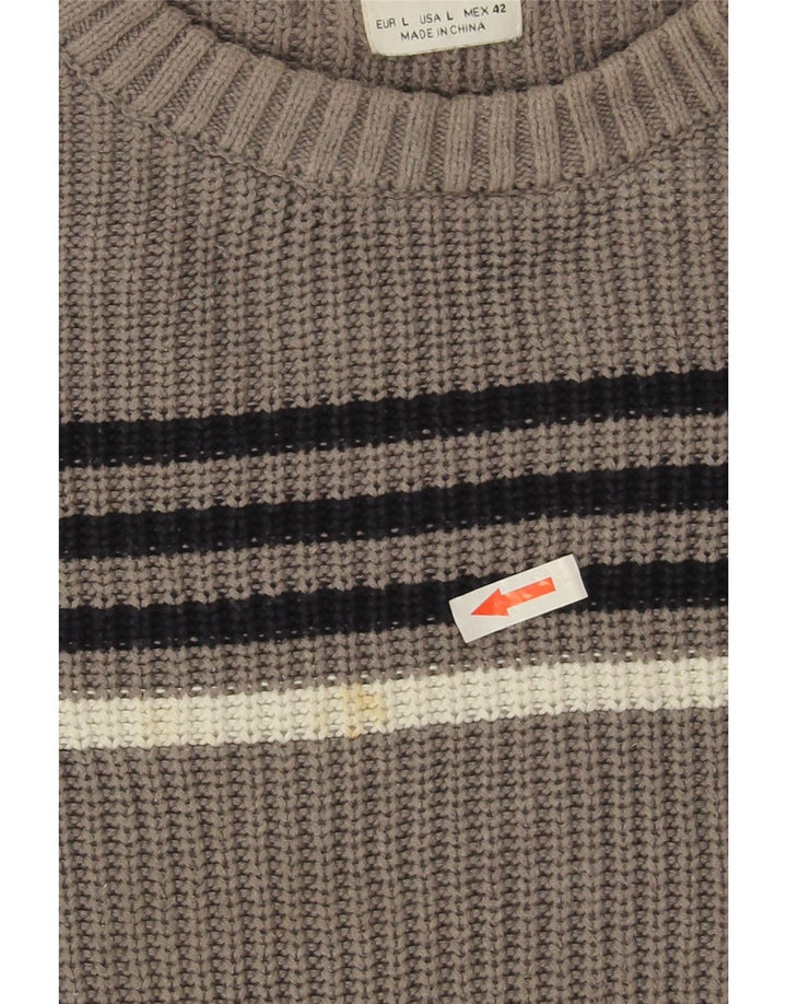 Zara Herren-Pullover mit Rundhalsausschnitt, groß, grau gestreift