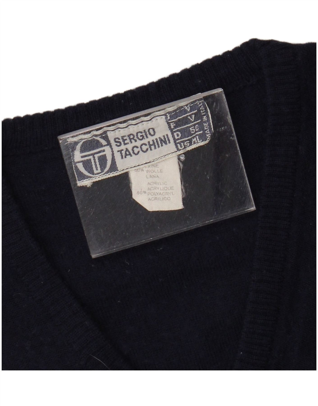 SERGIO TACCHINI Damen Weste Tank Top UK 14 Medium Marineblau gestreift Wolle