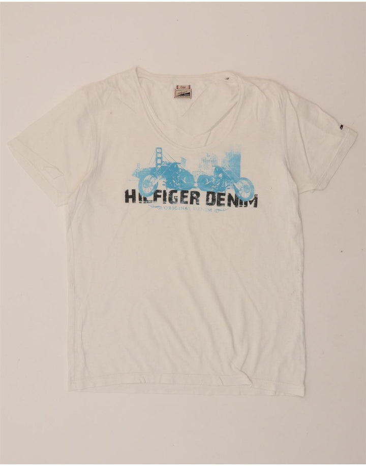 TOMMY HILFIGER Mens Graphic T-Shirt Top Large White Vintage Tommy Hilfiger and Second-Hand Tommy Hilfiger from Messina Hembry 