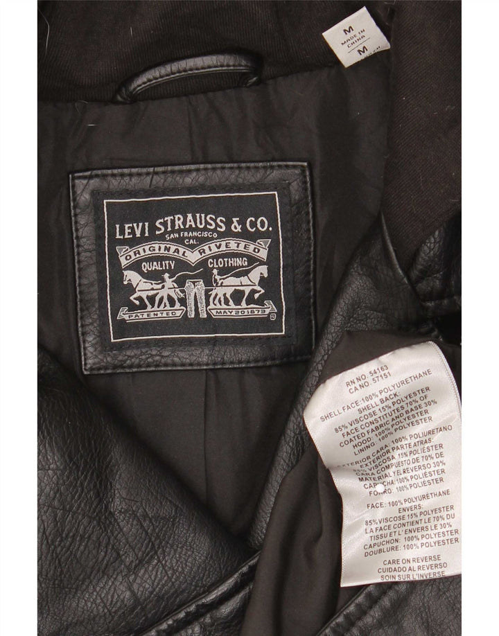 Levi's Damen-Bikerjacke aus Kunstleder mit Kapuze, UK 12, mittelschwarz