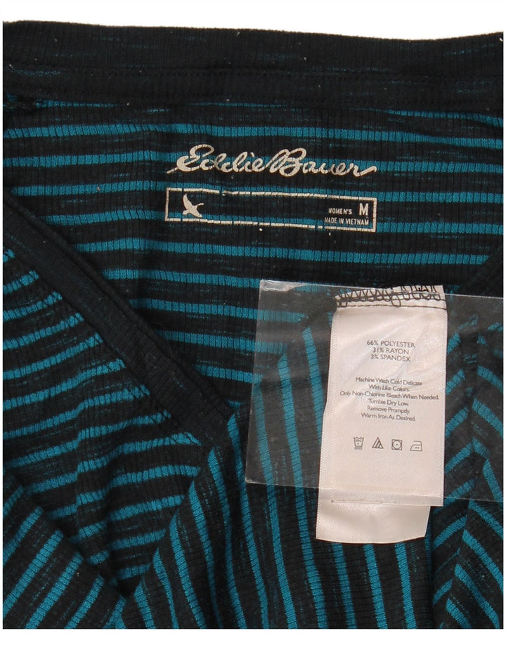 EDDIE BAUER Damen Top Langarm UK 14 Mittelblau gestreift Polyester