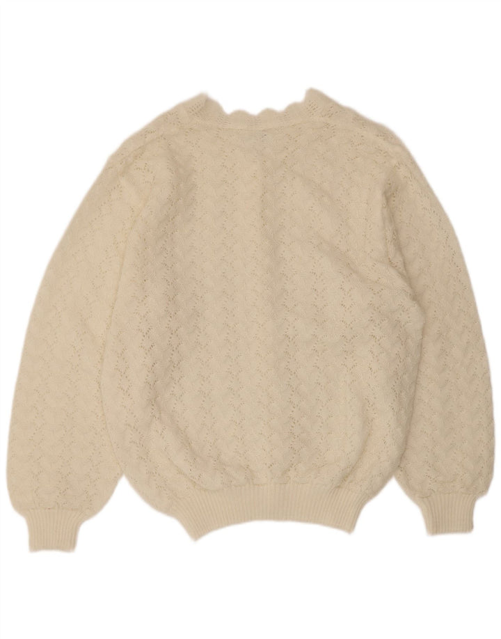 Vintage Damen Cardigan Pullover UK 16 Groß Off White Polyacryl
