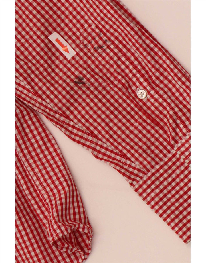 Hugo Boss Herren-Hemd mit normaler Passform, Größe 41 16, große rote Gingham-Baumwolle
