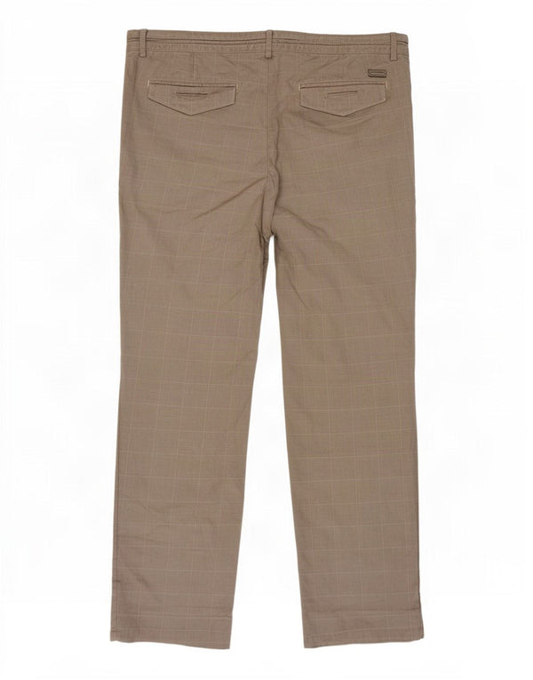 Trussardi Herren-Chinohose mit geradem Schnitt, W36, L32, beige karierte Baumwolle