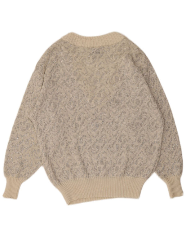 C&A Damen-Pullover mit V-Ausschnitt, EU 44, XL, cremefarbene Paisley-Baumwolle