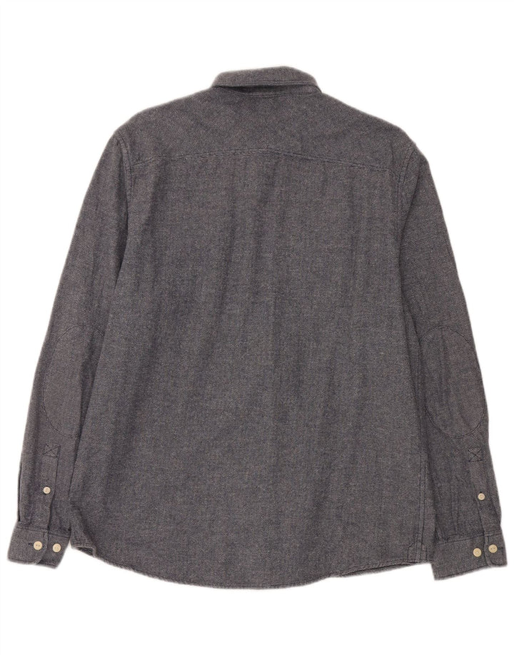 Jack Wills Herrenhemd, Größe L, aus blauer Baumwolle mit Fischgrätenmuster