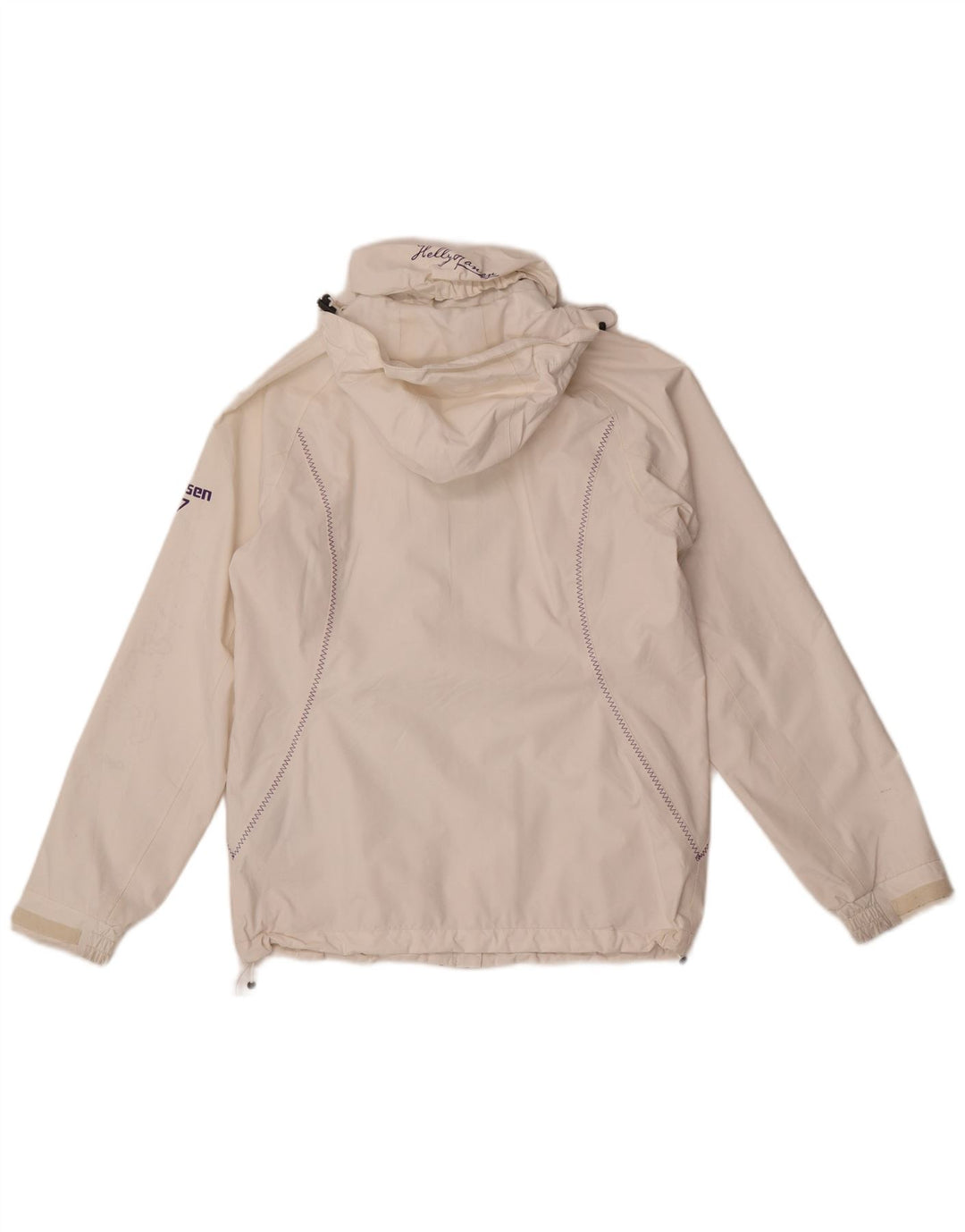 Helly Hansen Womens Graphic Hooded Rain Jacket UK 10 Small Weiß Polyamid
