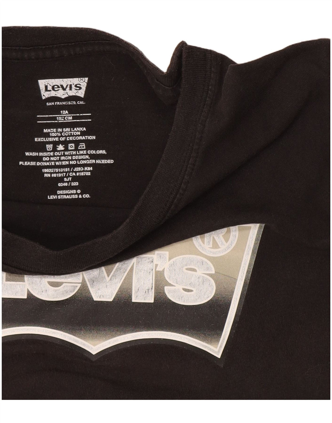 Levi's Jungen-T-Shirt mit Grafik, 11–12 Jahre, schwarze Baumwolle