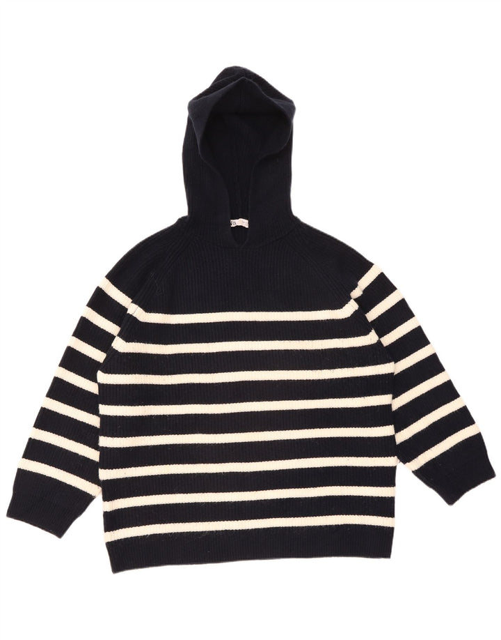 Zara Damen-Pullover mit Kapuze, übergroß, Gr. 14, mittelschwarz gestreift