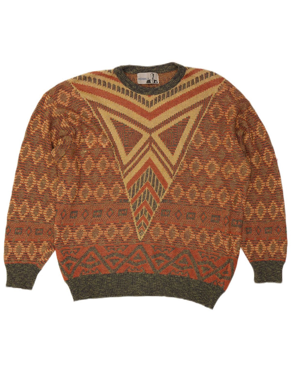 Vintage Herren Rundhals-Pullover mit Rundhalsausschnitt, XL, mehrfarbig, geometrisch