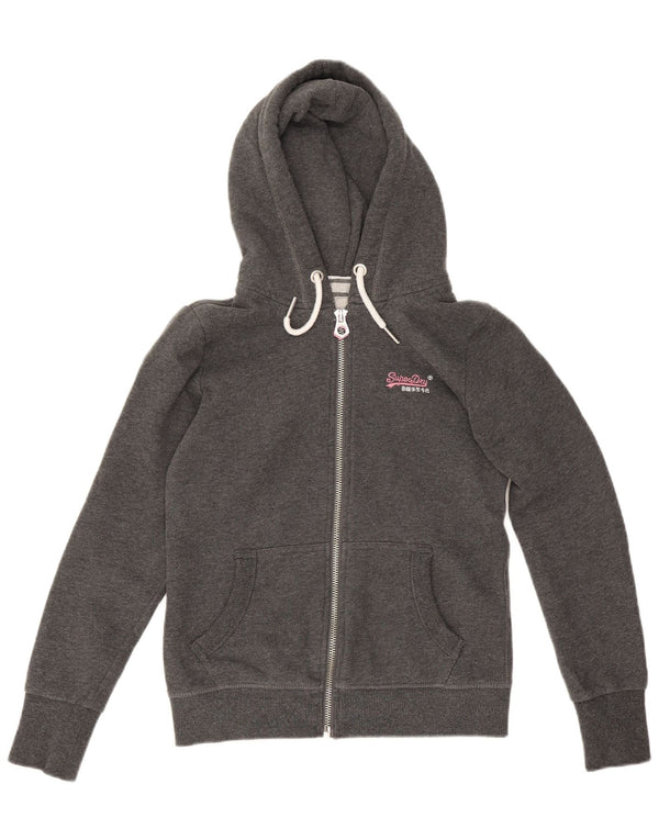 Superdry Damen-Kapuzenpullover mit Reißverschluss, Gr. 10, Größe S, grau gefleckte Baumwolle