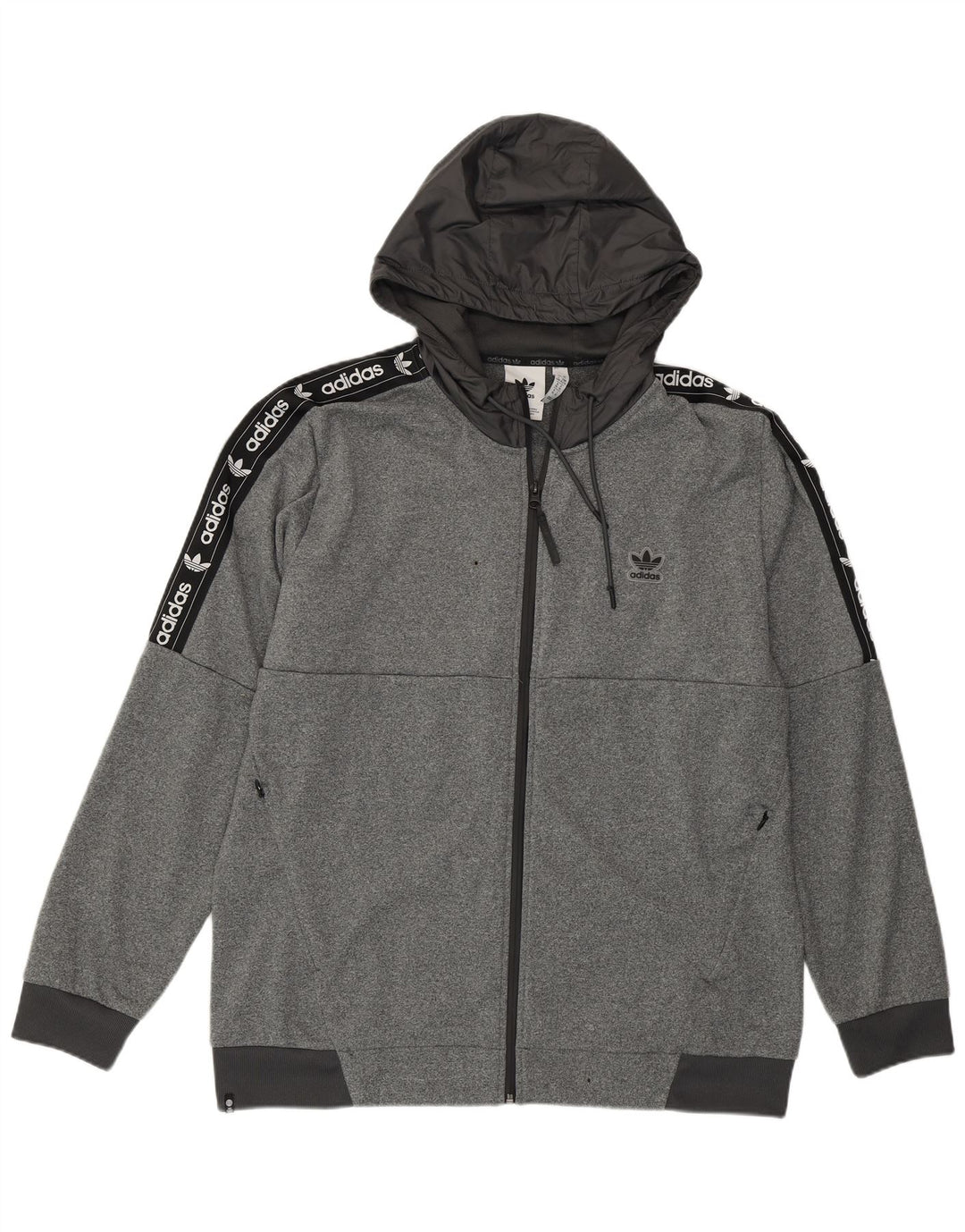 ADIDAS Mens Graphic Zip Hoodie Sweater XL Grey Colourblock Polyester