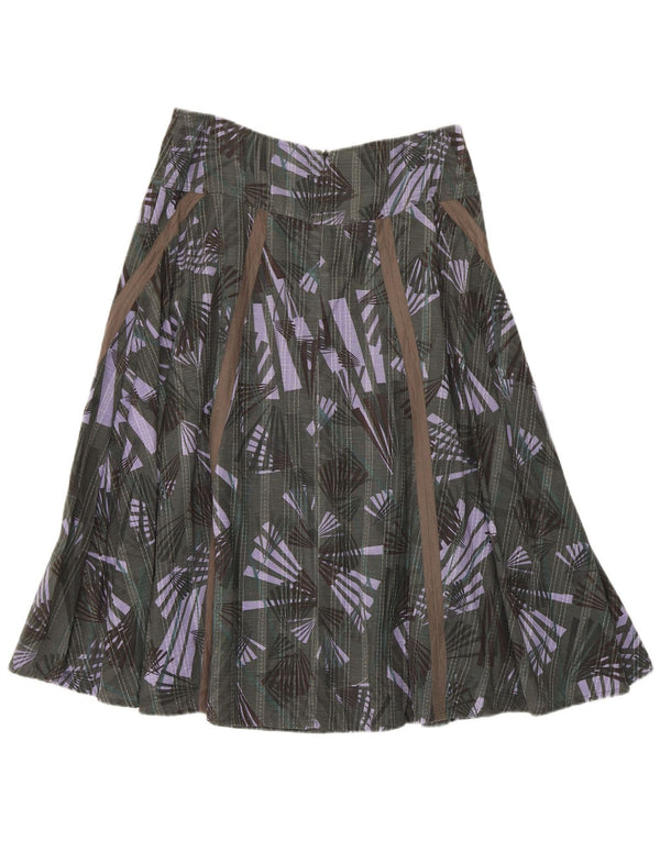 Fat Face Damen A-Linien-Rock UK 12 Medium W32 Grüne geometrische Baumwolle