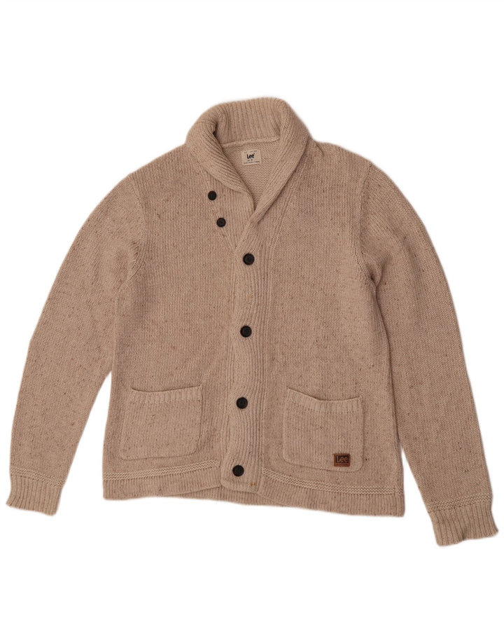 Lee Herren-Cardigan-Pullover aus mittelbeiger, gesprenkelter Baumwolle