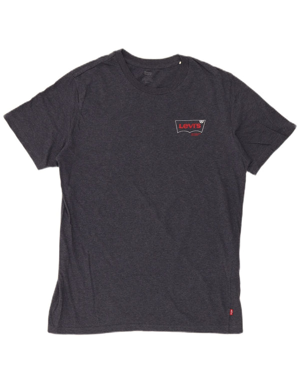 Levi's Herren-T-Shirt-Oberteil aus mittelblauer, melierter Baumwolle